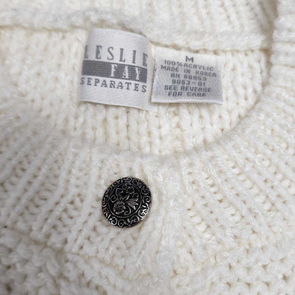 Vintage Leslie Faye Ivory Chunky Floral Cardigan - Picture 5 of 6